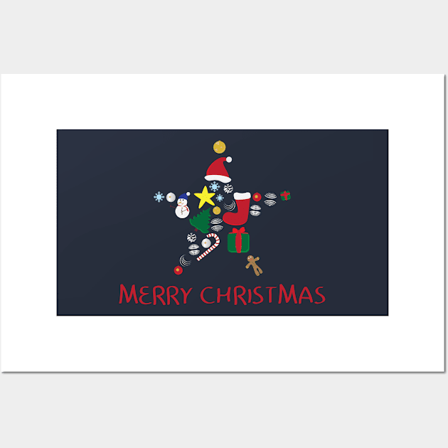 Star shape with Christmas elements and Merry Christmas greeting Wall Art by sigdesign